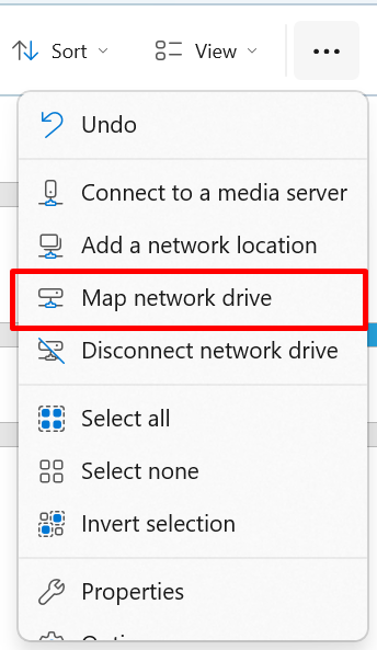 windows 11 file explorer window to add map network drive